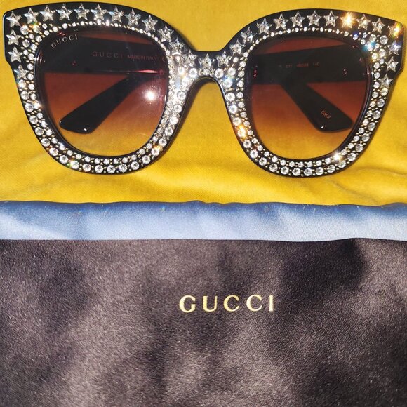 *AUTHENTIC* Glimmer GLAM! Gucci Cat Eye Sunglasses with Swarovski Crystals - Picture 2 of 6